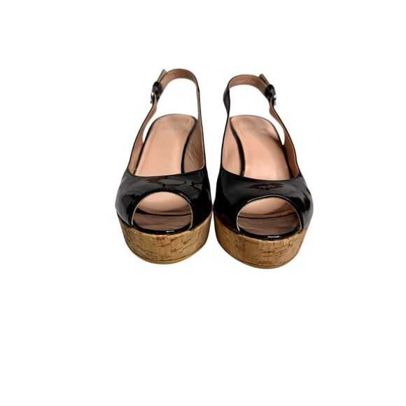 Stuart Weitzman black patent leather peep toe sling back wedges size 8.5 - Picture 3 of 14